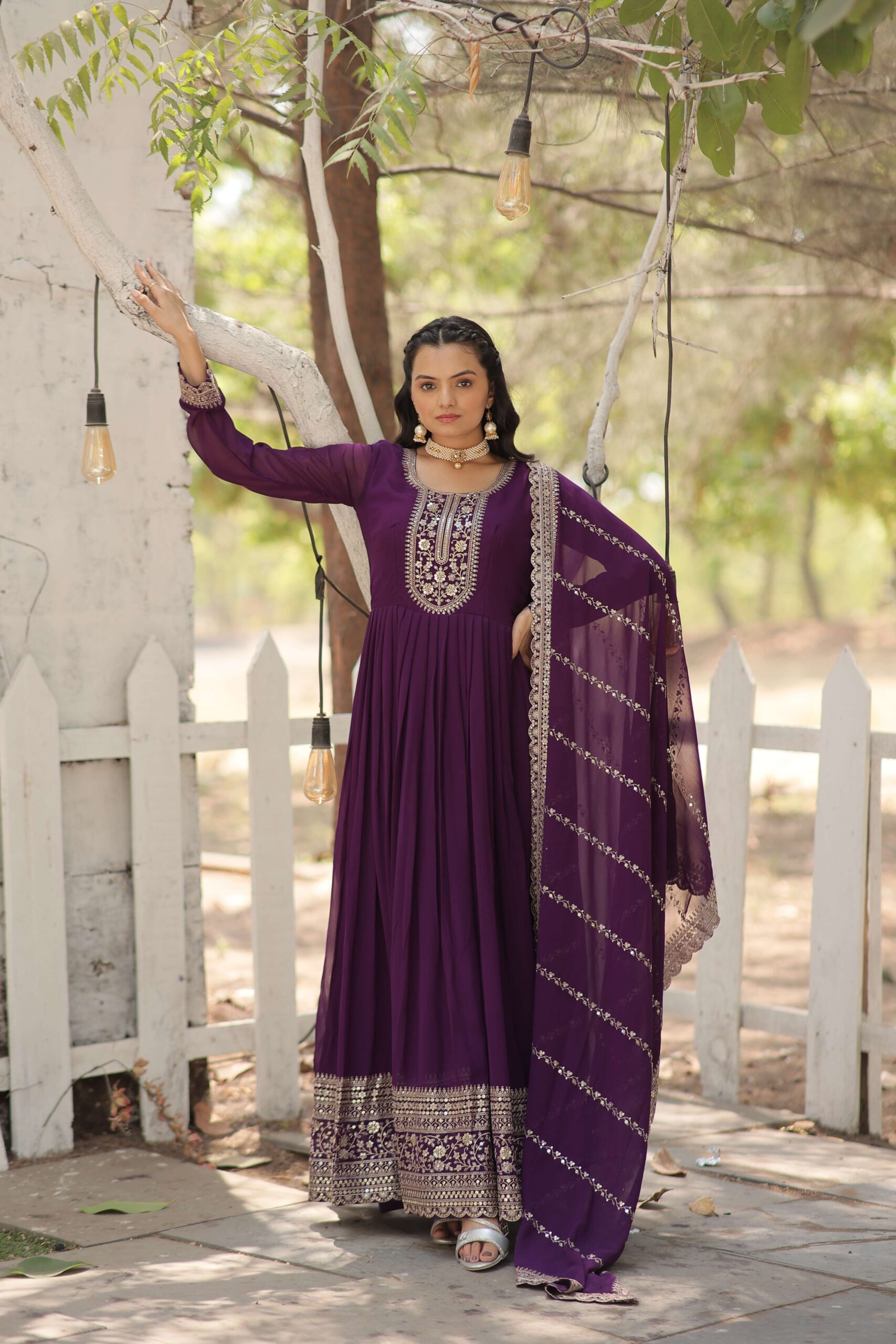 Purple Faux Blooming Sequins Embroidered Gown with Matching Dupatta ? Festive & Party Wear 2024