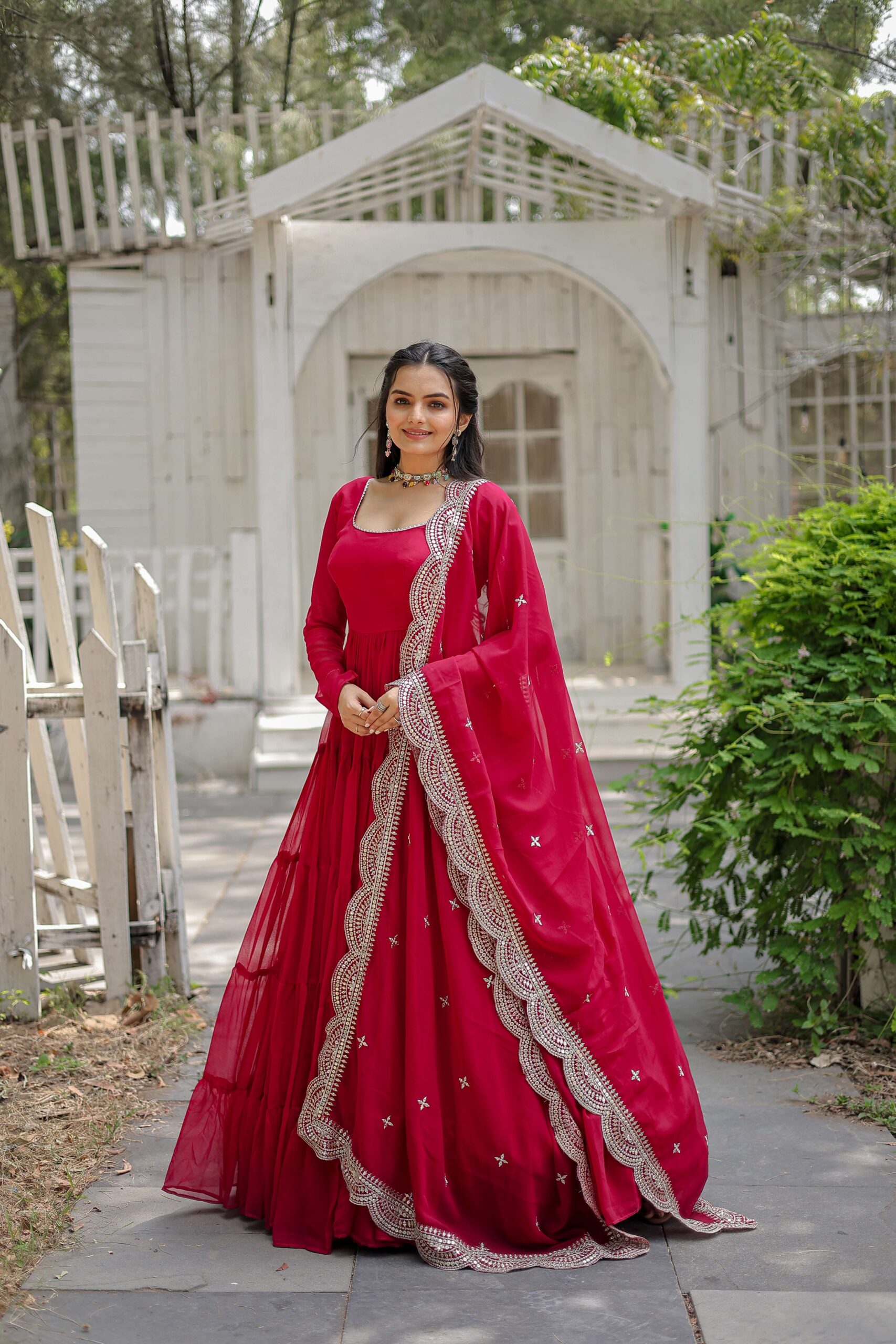 Pink Premium Faux Georgette Designer Gown with Sequined Dupatta ? Fully Flaired Ready-to-Wear Set - Image 6