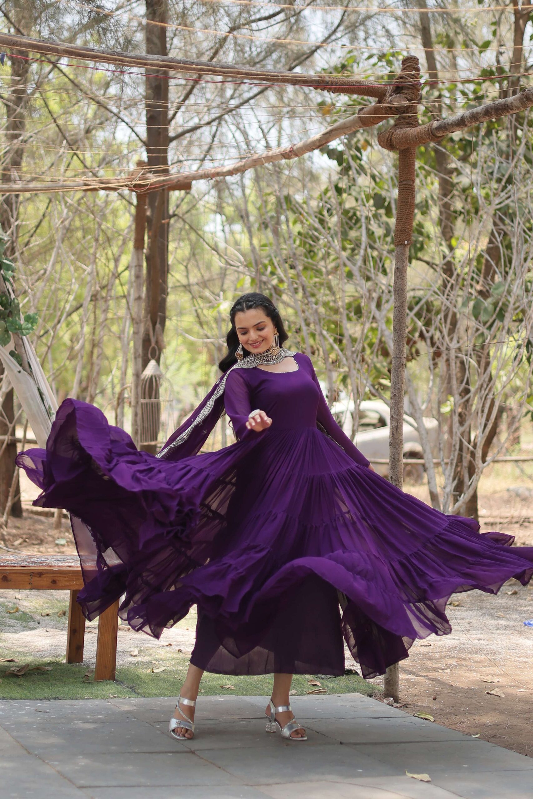 Purple Premium Faux Georgette Designer Gown with Sequined Dupatta ? Fully Flaired Ready-to-Wear Set - Image 4