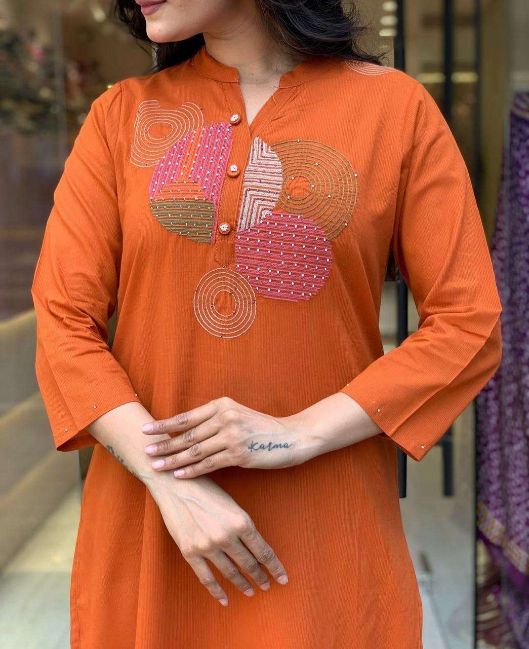 Women's Cotton Embroidery Straight Kurti Pant With Dupatta Set - Image 2
