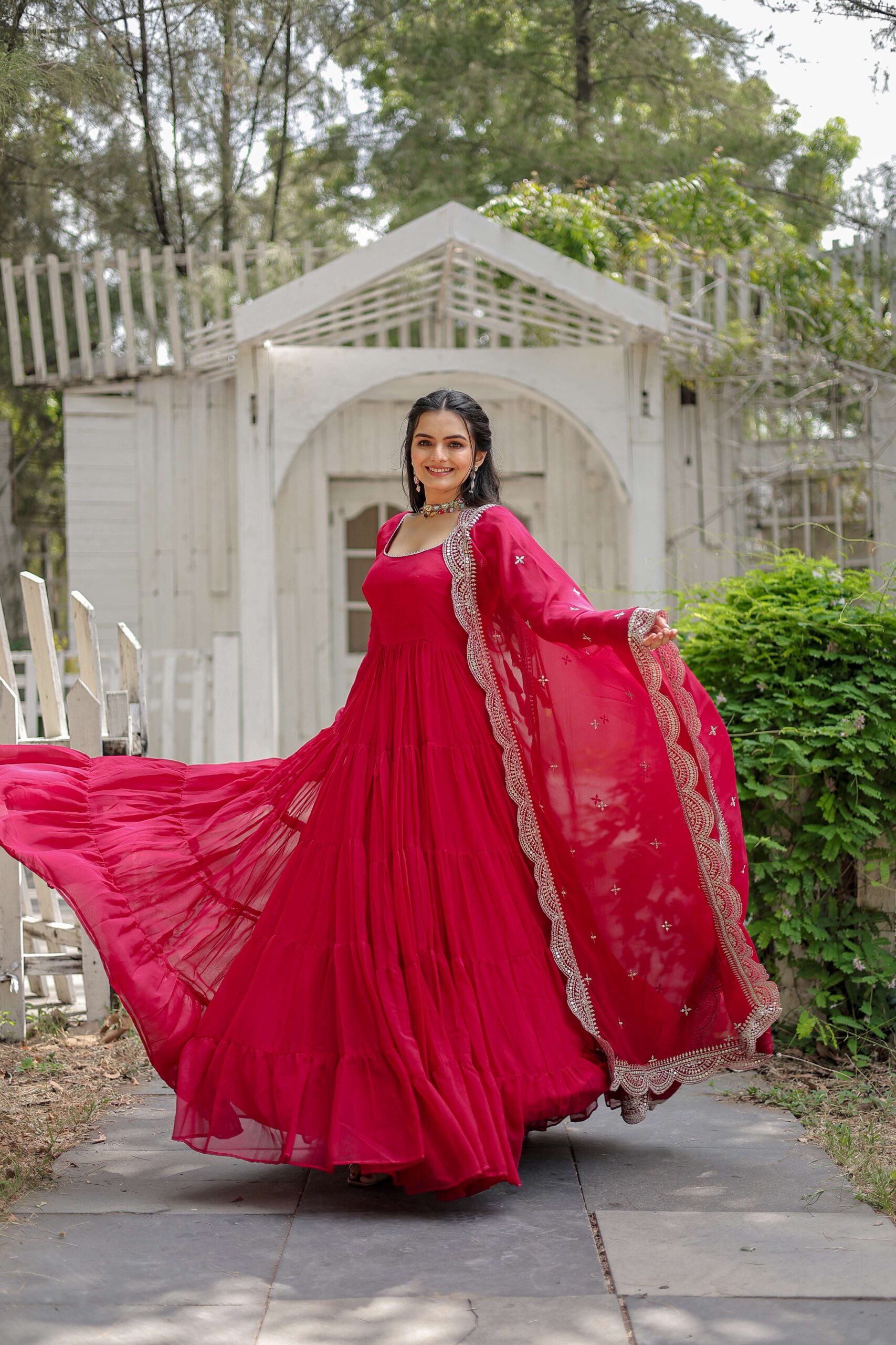 Pink Premium Faux Georgette Designer Gown with Sequined Dupatta ? Fully Flaired Ready-to-Wear Set - Image 5