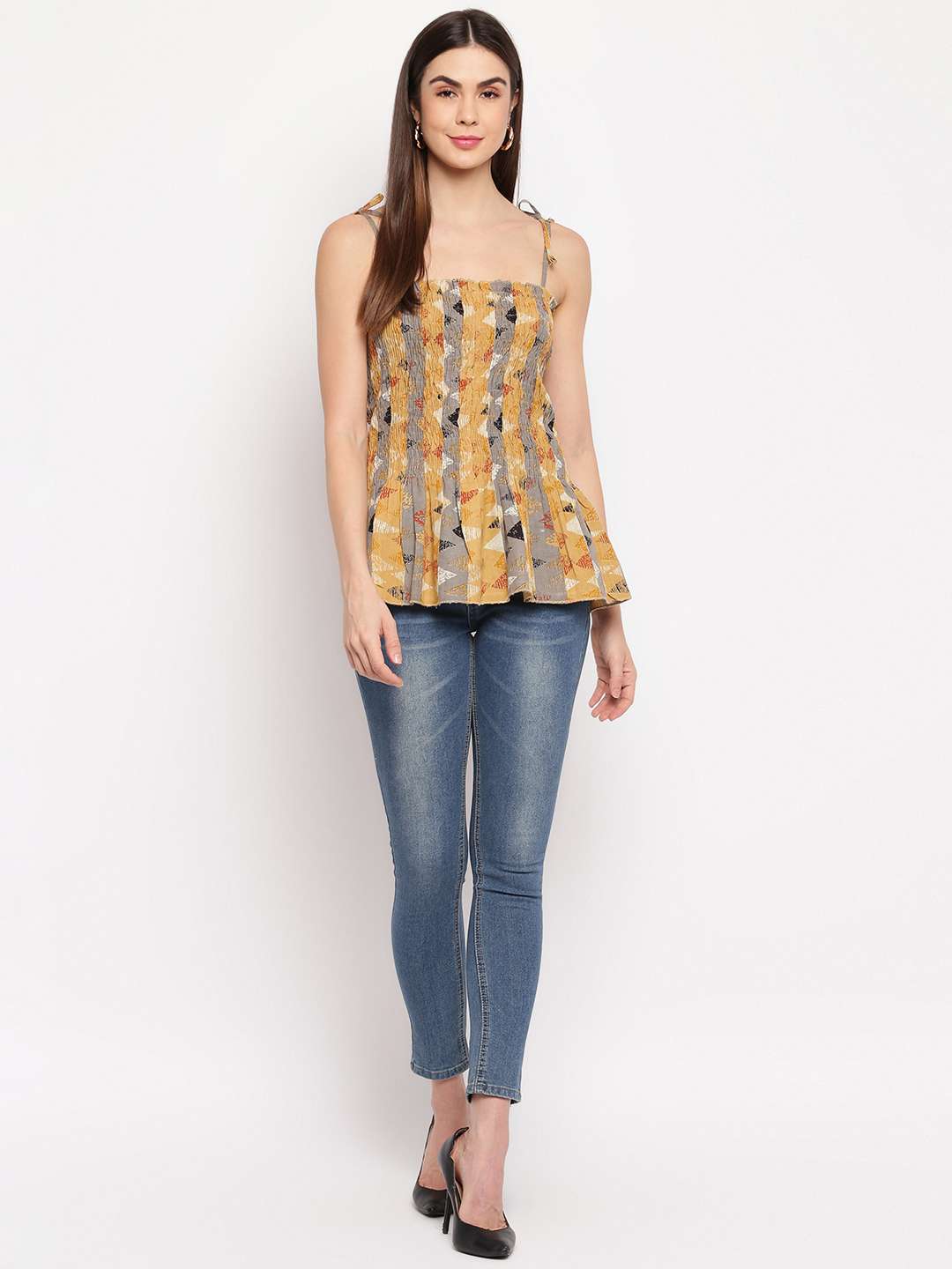 Women's Rayon Printed Casual Summer Style Tie Shoulder Straps Free Size Tank Top ( Multi21) - Image 2