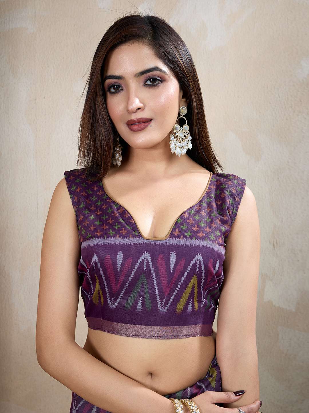 Olive & Purple Ikat Printed Chanderi Saree ? Elegant Festive & Wedding Wear - Image 3