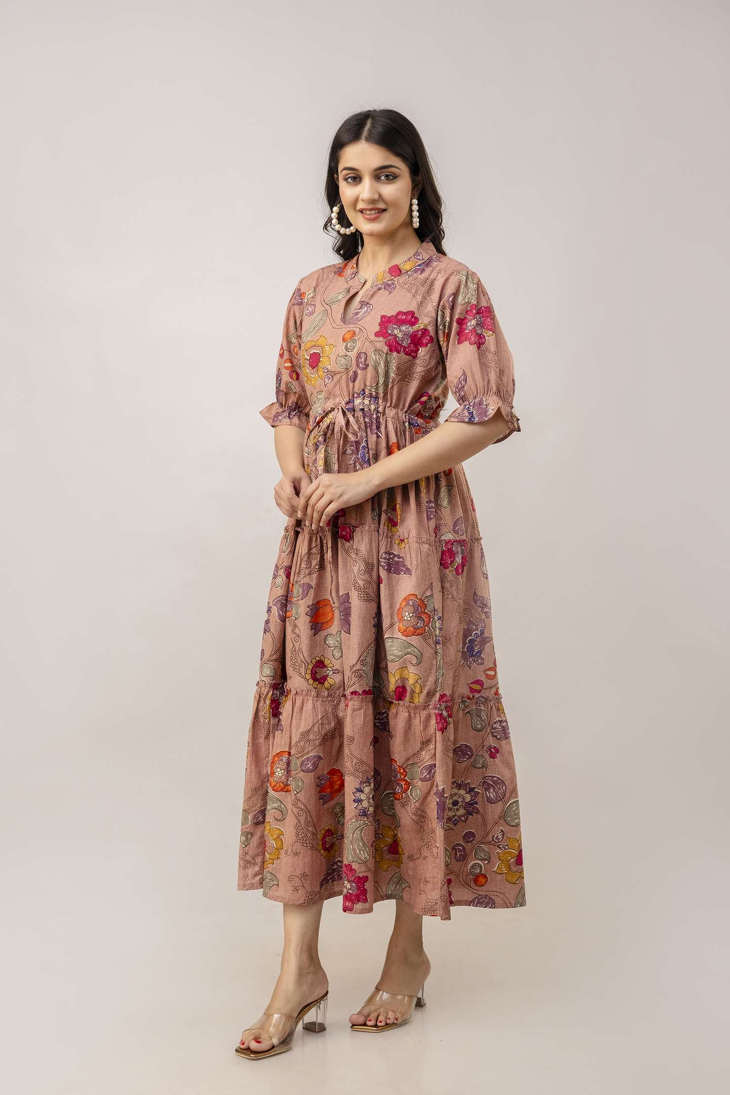 Women's Cotton Printed Fit & Flare Anarkali Gown Midi Dress